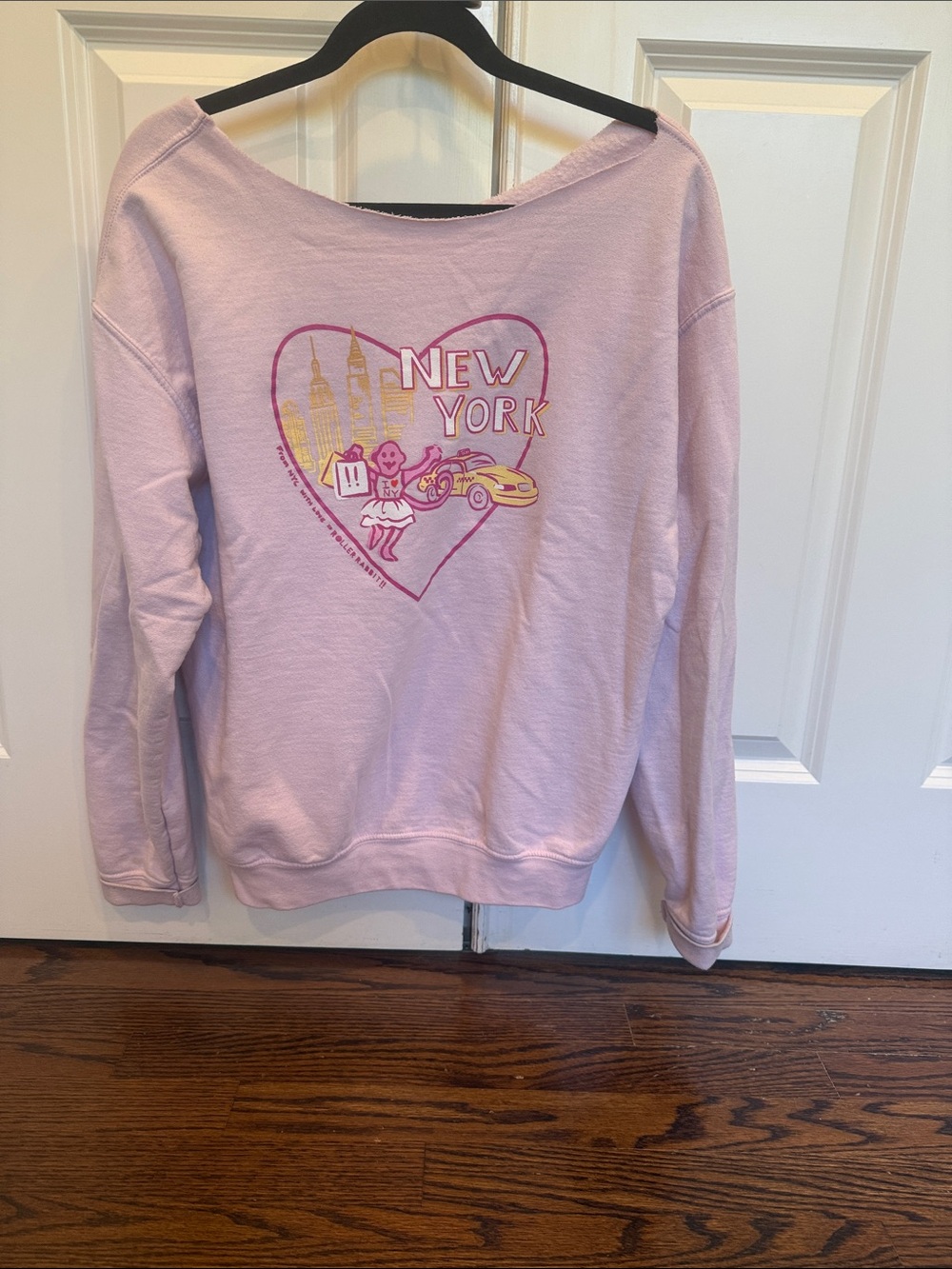 Roller Rabbit Pink Off-the-Shoulder New York Heart Pullover